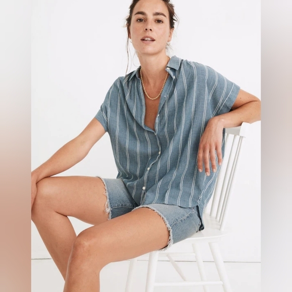 Madewell Tops - MADEWELL Central Shirt in Caspian Stripe, Blue, 100% Cotton, Oversized, S